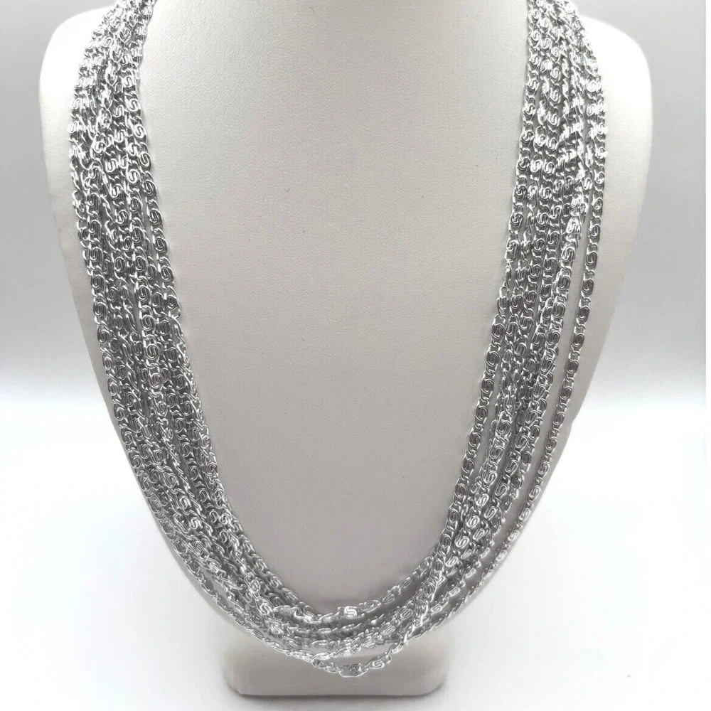 Sarah Coventry Vintage Silver‎ Tone 7 Strand Textured Link Chain Necklace 17.5